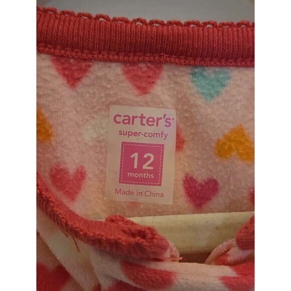 Carter’s Toddler Girls Pajamas 12 Month One Piece Fleece Hearts Polka Dots Pink - Picture 9 of 11